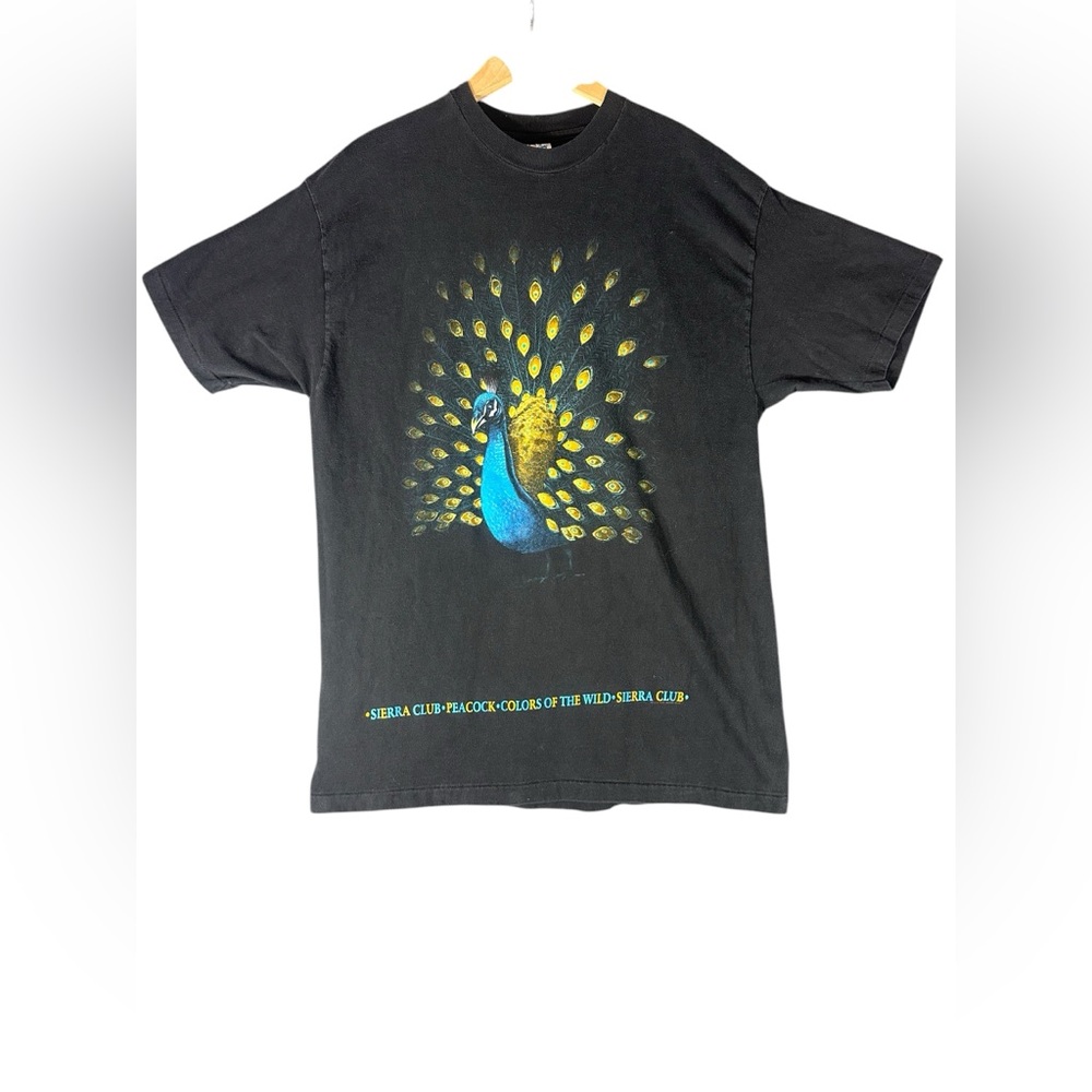 Vintage‎ Single Stich 100% Cotton Made In USA Peacock Sierra Club T Shirt Black